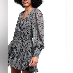 NWT Topshop Star Ruffle Wrap Mini Tea Dress in Mono Black Size 4